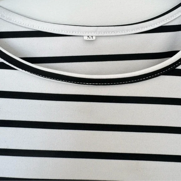 Women’s Peplum Striped White & Black Blouse Top - Picture 4 of 4